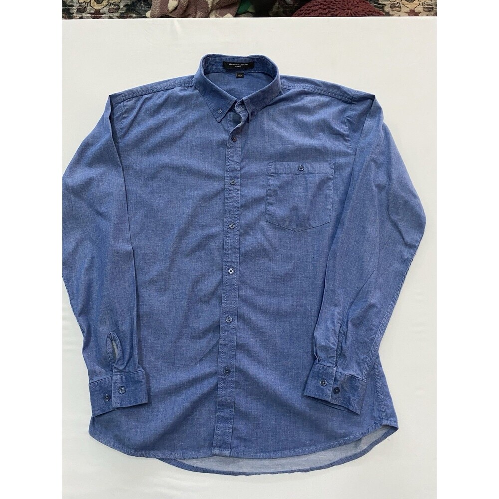 Design Collective by Cintas Men's Blue Chambray Shirt Medium M Tencel Blend Work